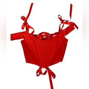 Red Lace-Up Corset Top